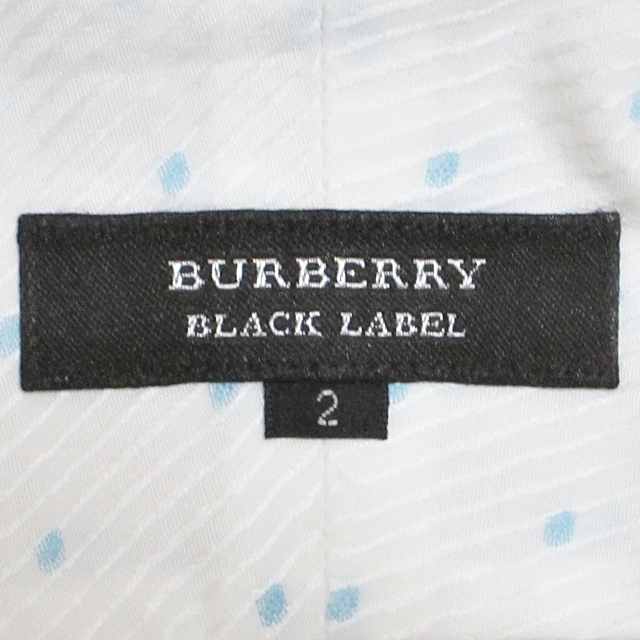 即決★BURBERRY BLACK LABEL★メンズ2/M位 長袖ボタンダウンシャツ バーバリーブラックレーベル 美品 ホワイト 白 ドット柄 綿100％ 日本製