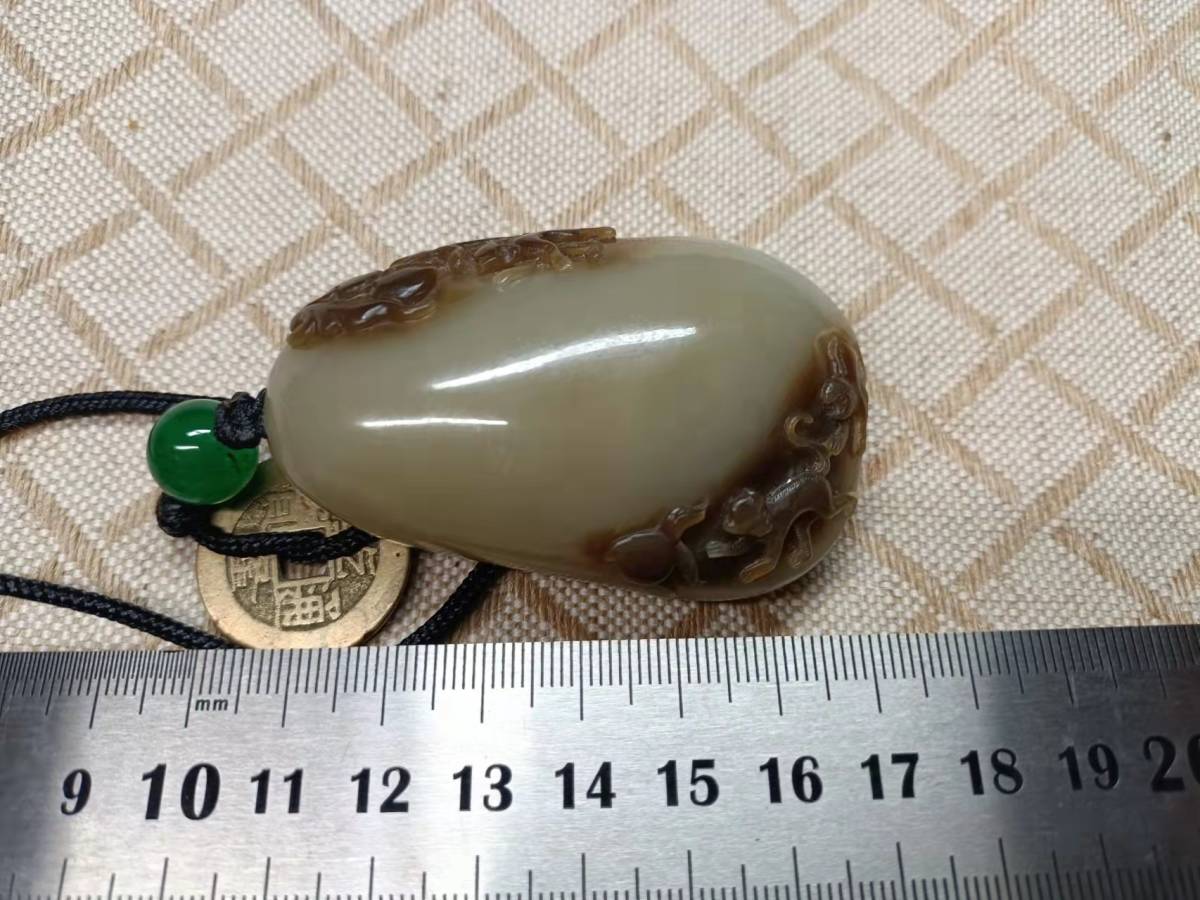 唐物 砡 時代物 猴彫玉飾-
