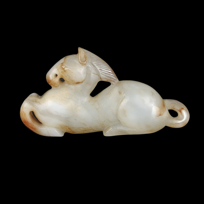 中国文物 古玉 収集家の放出品 砡 明代白玉馬 11.3 x 5.7 x2.2 cm