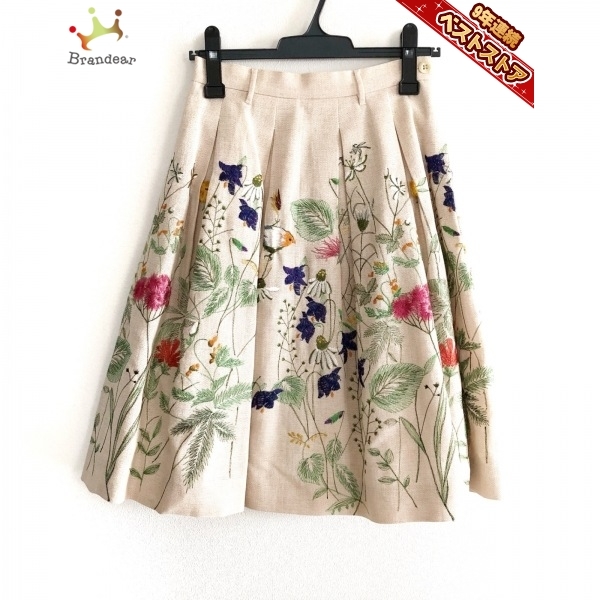 フォーティーファイブ・アール 45R ロングスカート サイズ1 S - アイボリー×ネイビー×マルチ レディース 刺繍/フラワー(花)/鳥 ボトムス
