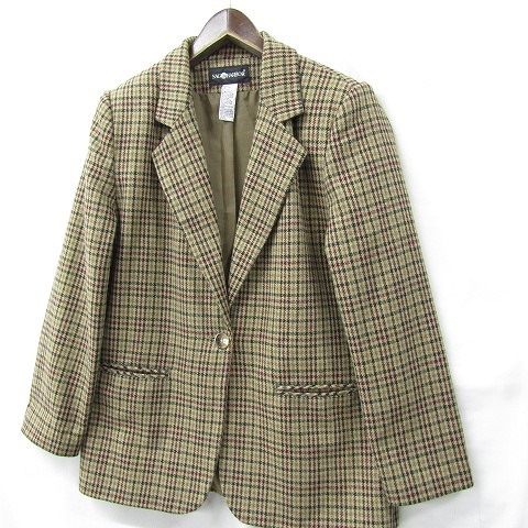 90s Vintage size 10 XL~ Sag Harbor tailored jacket blaser check 1 button lining beige group old clothes Vintage 1F2809