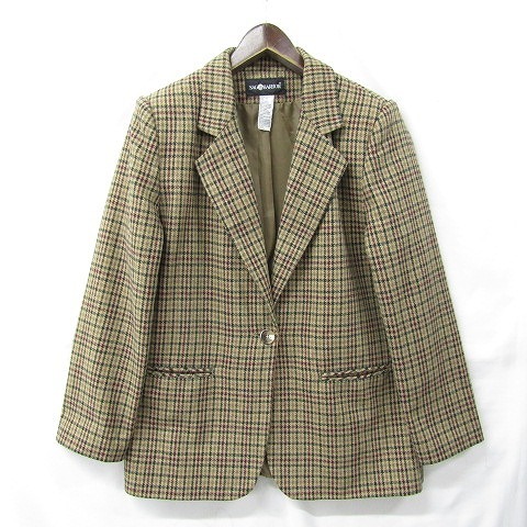 90s Vintage size 10 XL~ Sag Harbor tailored jacket blaser check 1 button lining beige group old clothes Vintage 1F2809