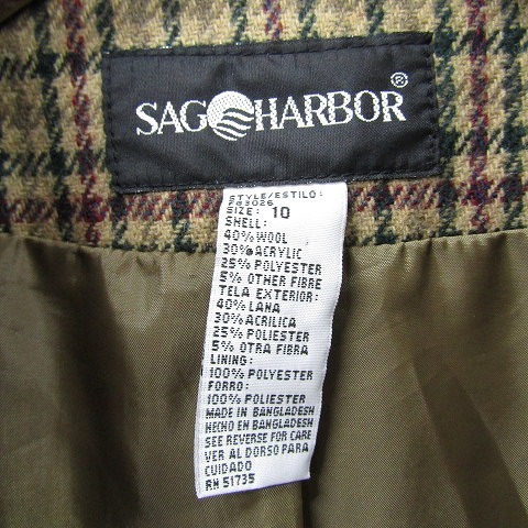 90s Vintage size 10 XL~ Sag Harbor tailored jacket blaser check 1 button lining beige group old clothes Vintage 1F2809