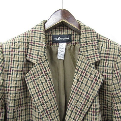 90s Vintage size 10 XL~ Sag Harbor tailored jacket blaser check 1 button lining beige group old clothes Vintage 1F2809