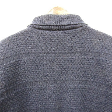 Hand Knit Vintage サイズ M~ ハンド ニット セーター ミドルゲージ タートルネック ウール ネイビー 古着 ビンテージ 1F2814_画像5