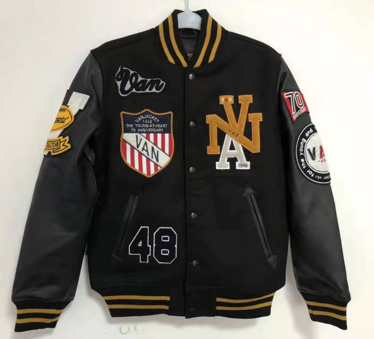 未使用 VAN JAC VANSON コラボ 袖革レザースタジャン VAN JACKET M
