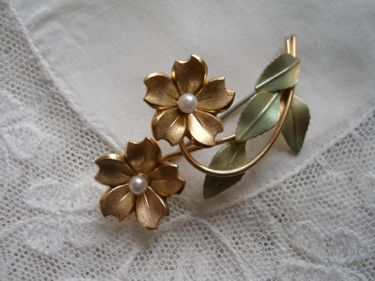  America made Vintage Krementzkre men tsu..... that flower brooch enamel skill pearl 