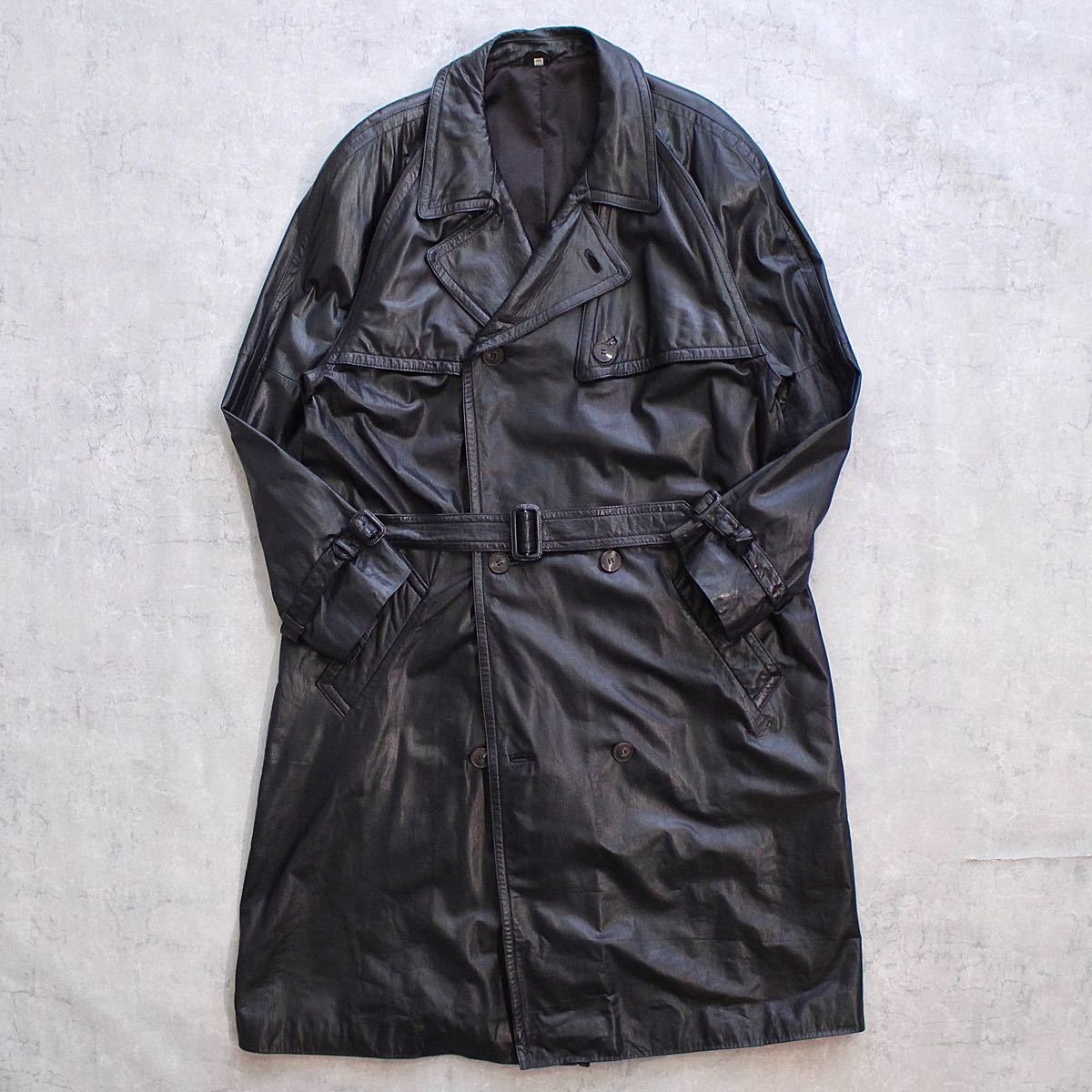 売れ筋新商品 90s vintage レザートレンチコート リアルレザー 牛革 の通販なら 牛革 レザーロングトレンチコート レザージャケット