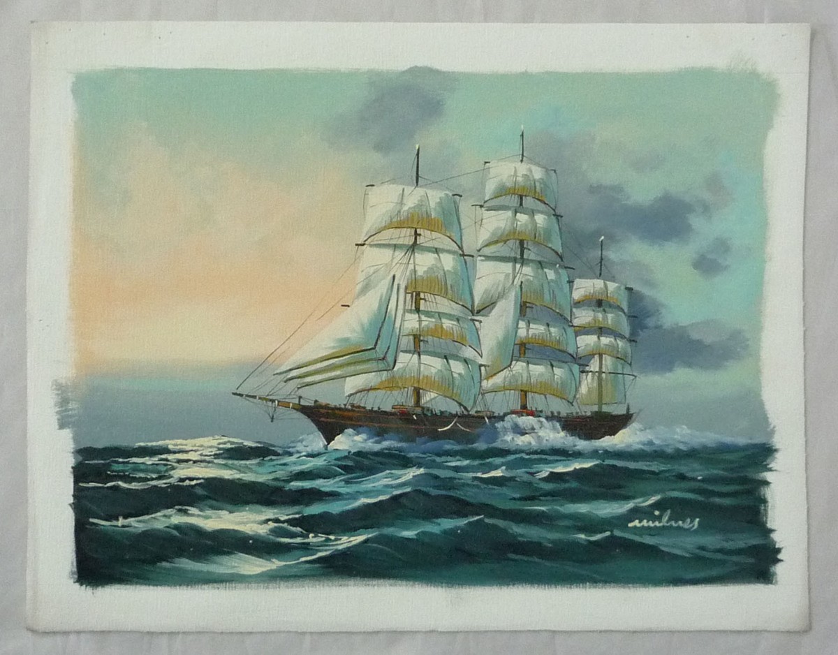 油彩画 洋画 肉筆油絵 F6号 「帆船 海景画」-125- 特価_画像2