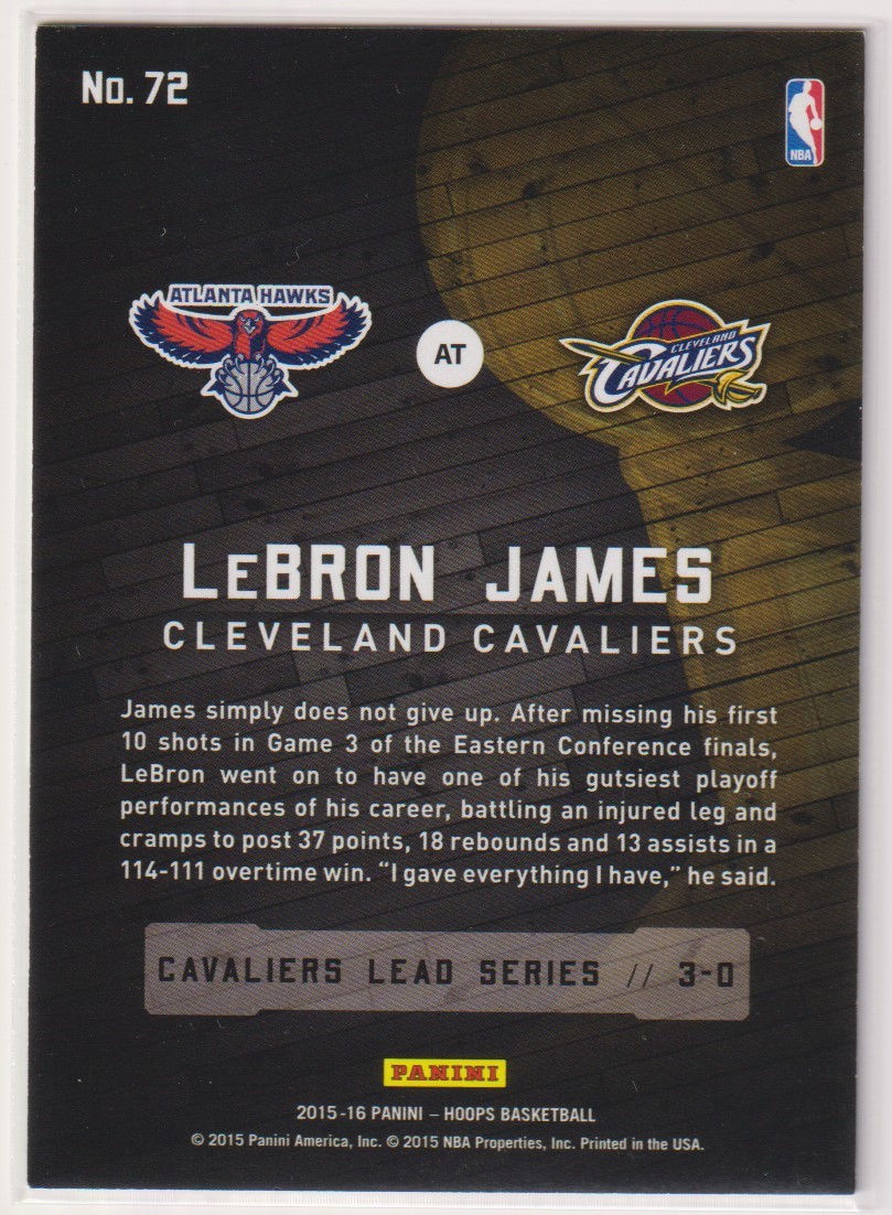 NBA LEBRON JAMES 2015-16 PANINI HOOPS ROAD TO THE FINALS BASKETBALL /499 枚限定 レブロン ジェームス_画像2