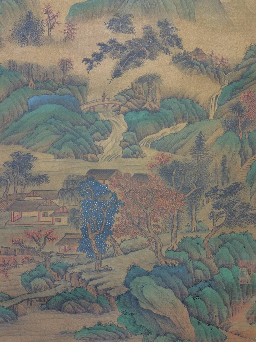 SH670 中国書画 掛け軸 元時代の書画家 王蒙 渓山逸居図 絹本 中堂 