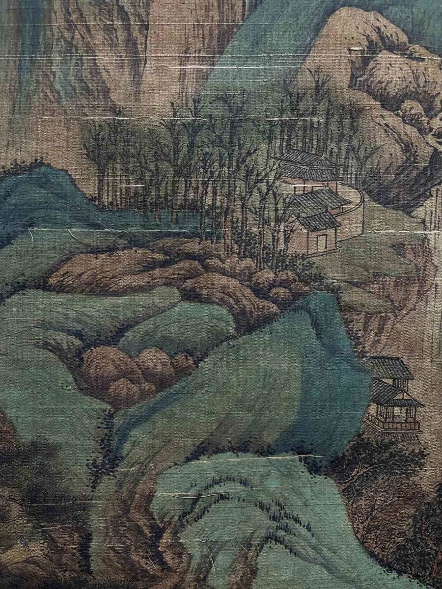 SH736 中国書画 掛け軸 明時代の書画家 仇英 晴巒浮翠図 絹本 立軸 