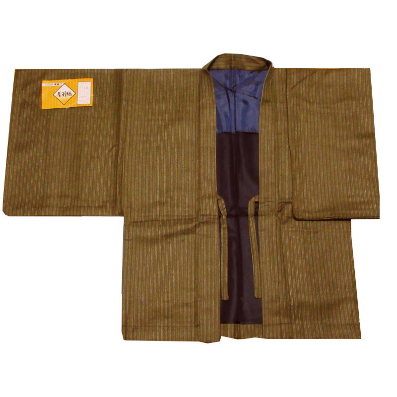 素敵な 紳士ウール55% 茶羽織 日本製 新品 ウール羽織 羽織 旅館 ホテル 黄茶系 国産品 別誂仕立て 一般
