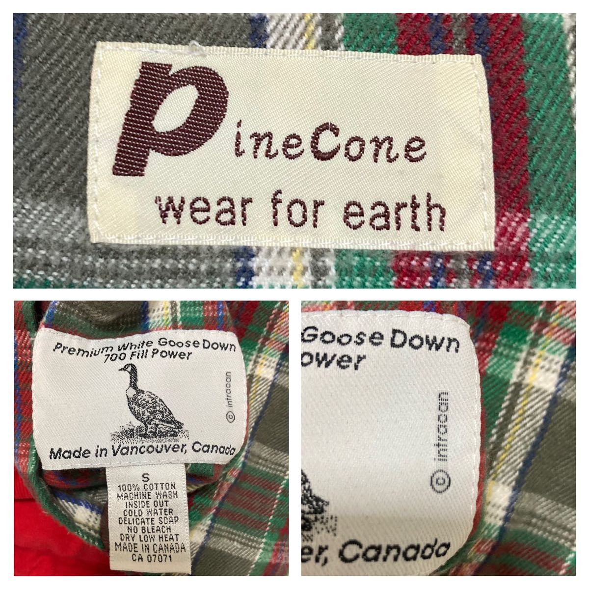 カナダ製◆intracan パインコーン◆リバーシブル ダウンベスト チェック S レッド グレー グリーン コーデュロイ PineCone made in canada_画像9