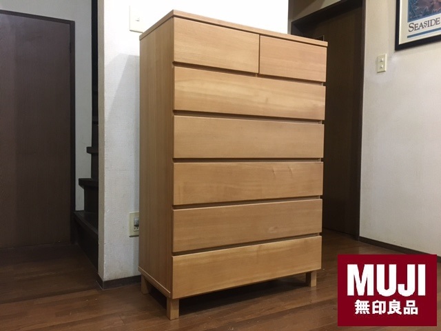 人気!美品○無印良品MUJI 6段ハイチェスト 木製 天然木タモ材 タンス