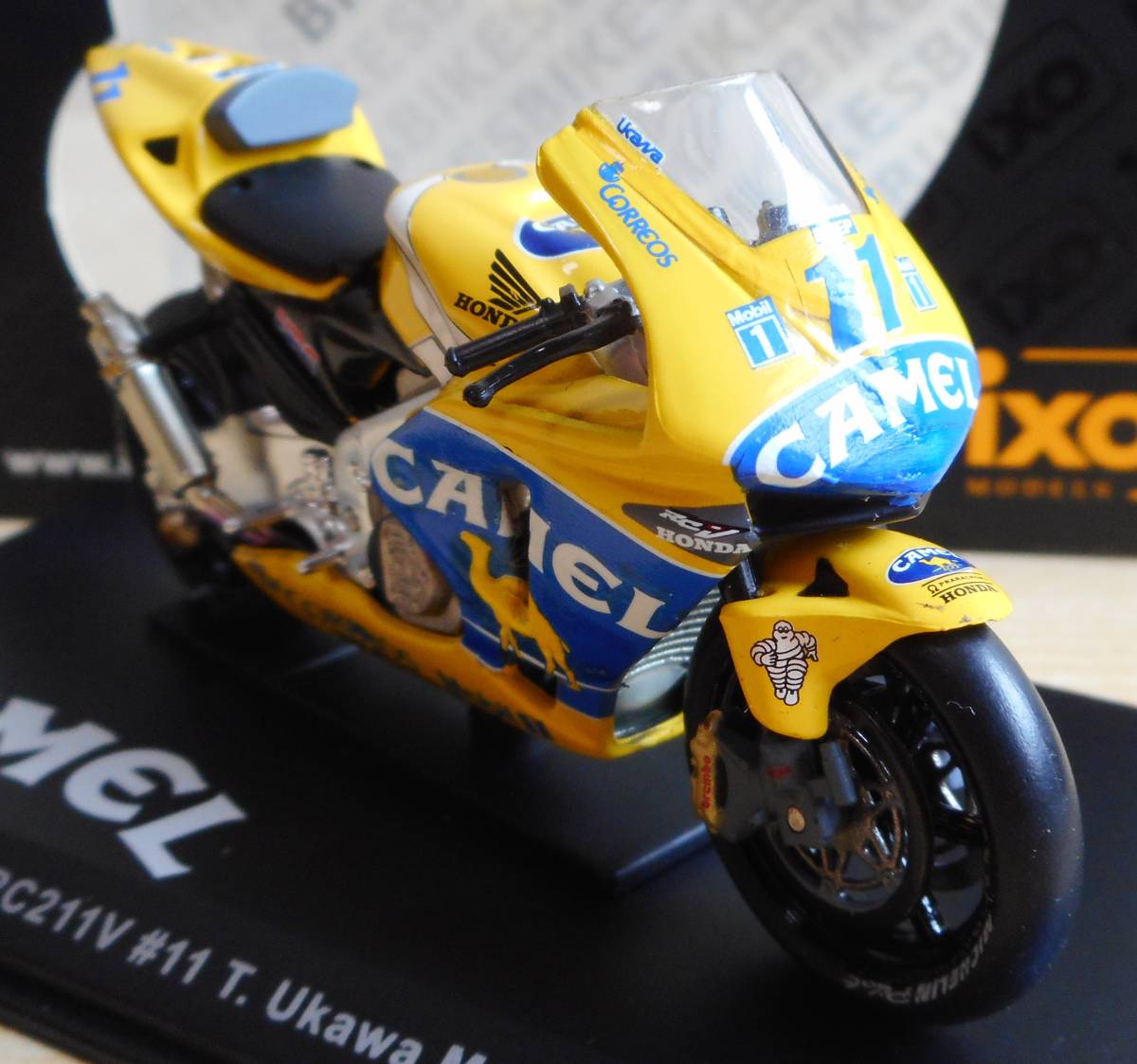 《宇川徹・CAMEL仕様・トレカ1枚付き・カスタム》 1/24 ホンダ RC211V #11 T.Ukawa MotoGP 2003【イクソ(IXO)改造】