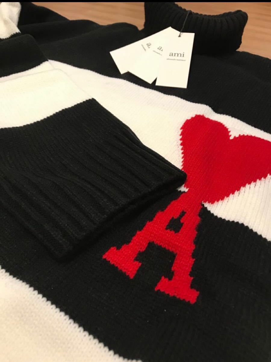 AMI Paris タートルネック ニット セーター M ブラック&ホワイト AMI Paris タートルネック ニット セーター M ブラック&ホワイト