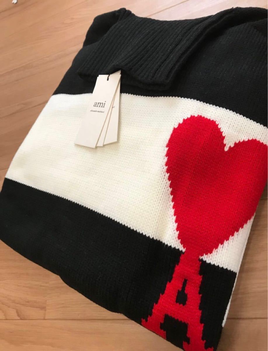 AMI Paris タートルネック ニット セーター M ブラック&ホワイト AMI Paris タートルネック ニット セーター M ブラック&ホワイト