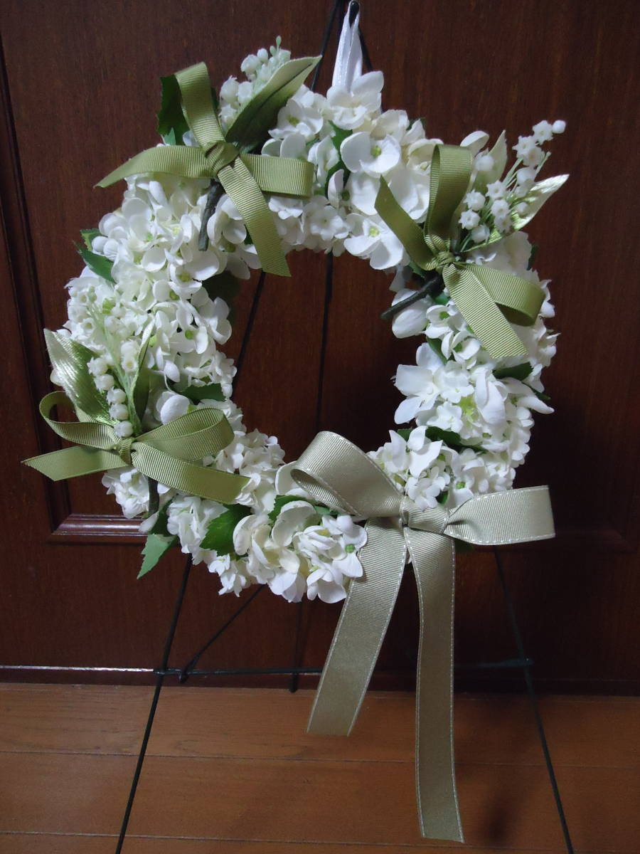 ♪作品整理♪アーティフィシャルフラワー♪造花♪リース♪28cm♪すずらん♪リボン♪ホワイトグリーン♪アトリエフレジエ♪壁掛け♪完成品_画像9