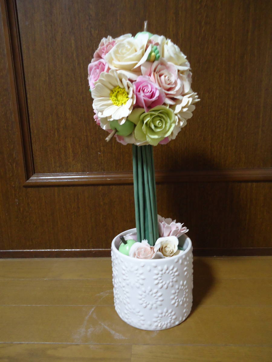 ! work adjustment! resin clay! topiary! rose!..! rose! gerbera! apple! arrange! ornament! final product!