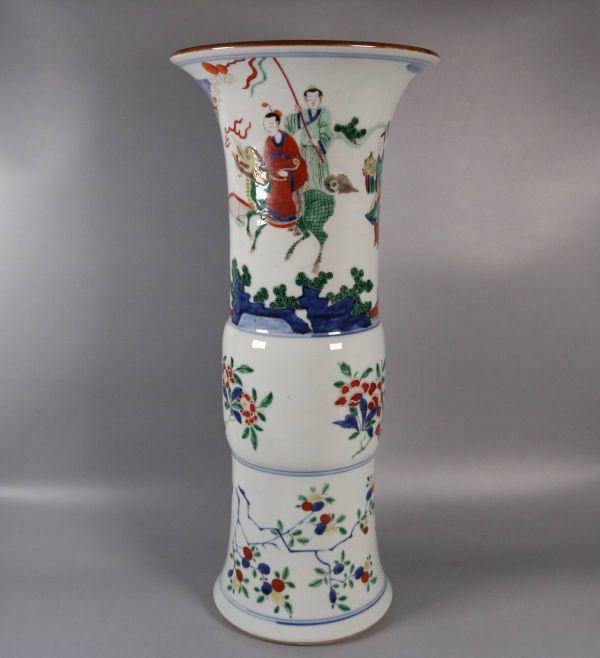 清 五彩花草人物花觚 赤絵花瓶 中国美術 高さ約 mykitchenwitch.com