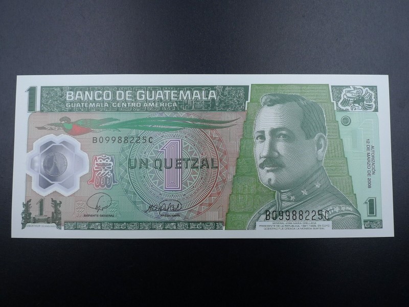 未使用 旧紙幣 中央アメリカ グアテマラ 2008年 1ケツァル ポリマー旧紙幣 プラスティック 軍事指導者 Jos Mara Orellana_画像1