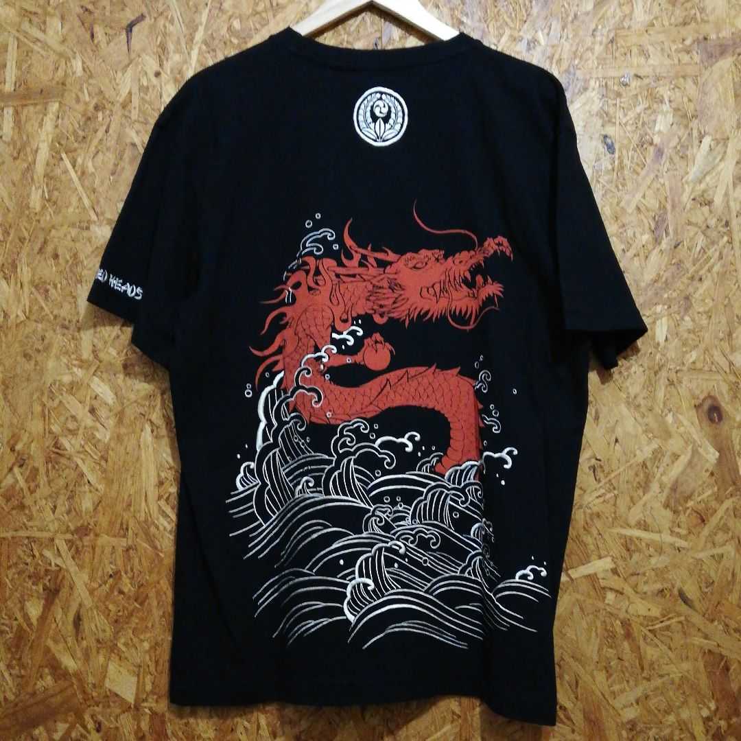 美品 [クロップドヘッズ] 水神昇龍 刺繍 和柄 Tシャツ [サイズ XL] 検