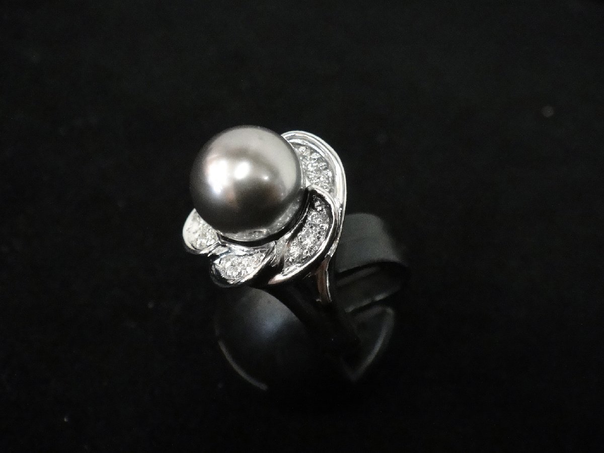 良質 リング ダイヤ0.15ct 珠 ブラックパール PT900 2211T【本物保証