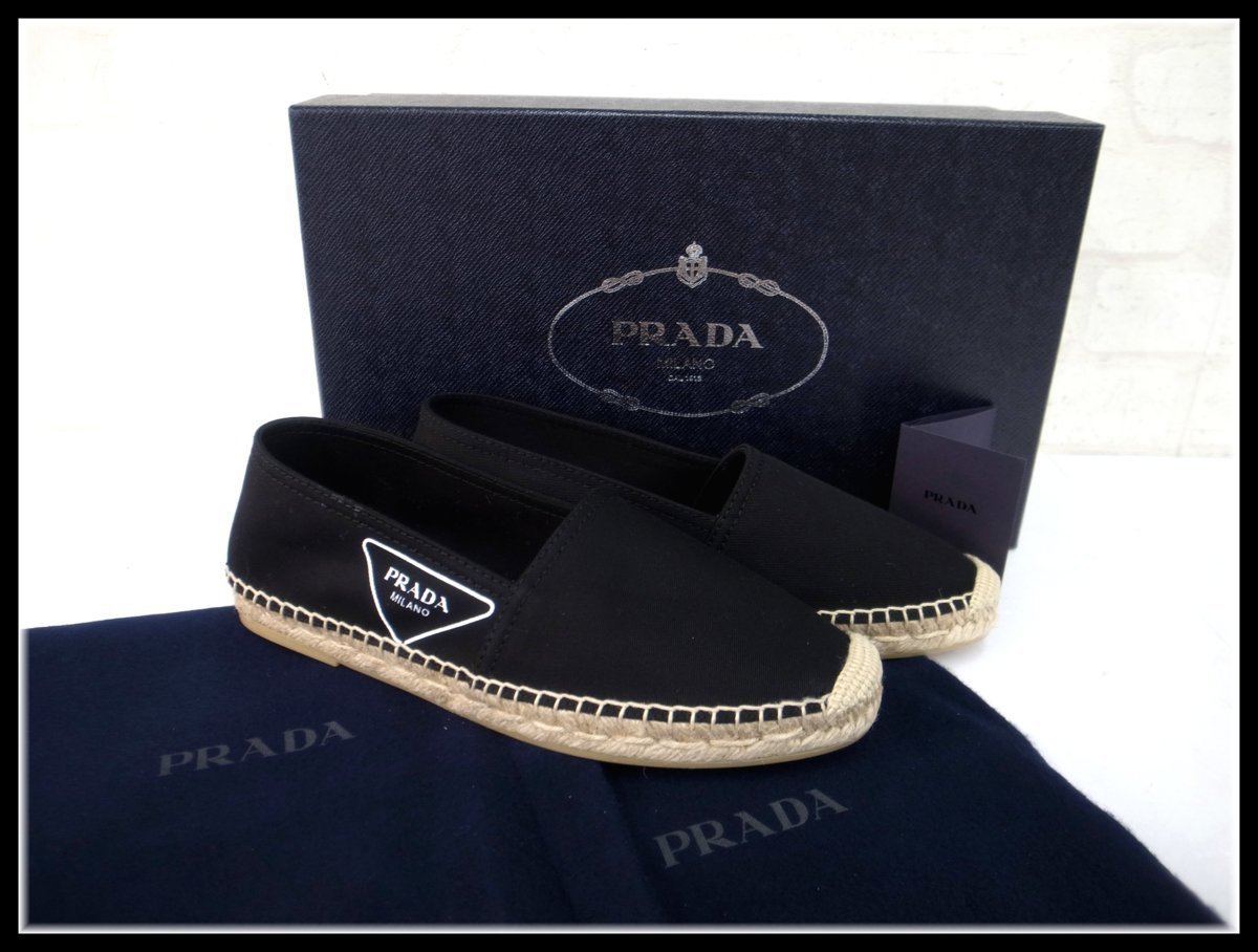 4256T【本物保証】PRADA プラダ エスパドリーユ サイズ6 ギャバジンブラック 2DE125 未使用品