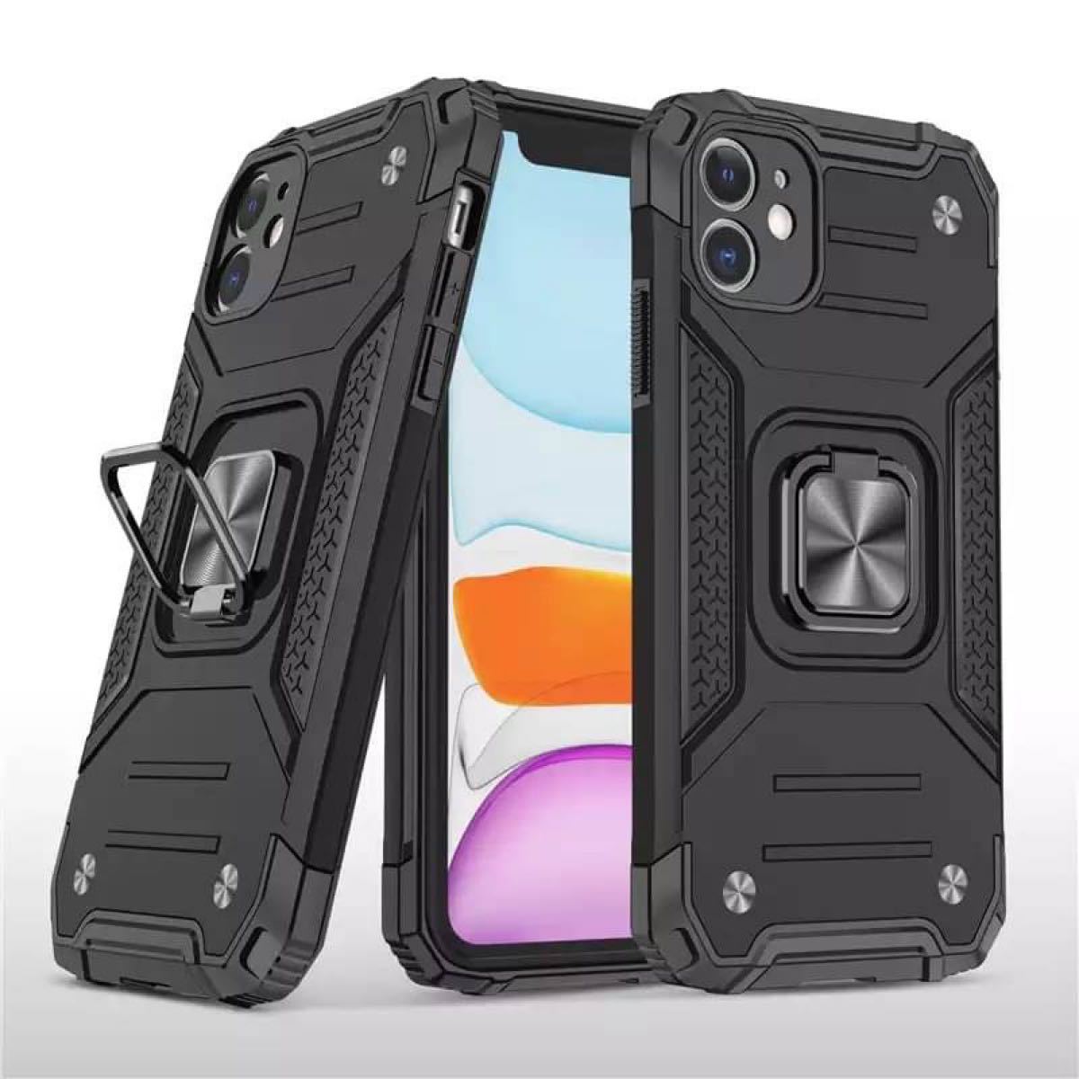 耐衝保護★ 携帯ケース iPhone13 磁石 リングスタンドホルダー　ブラック　黒　スマホケース　アイフォンケース　スタンド機能