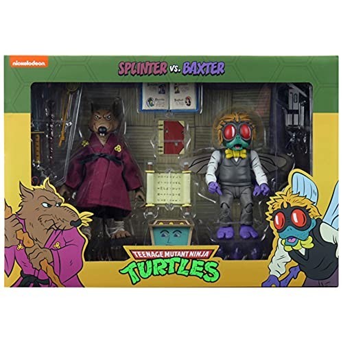 NECA - Figurine TMNT Tortues Ninja Cartoon - 2-Pack Splinter & Baxter 18cm - 0634482541586