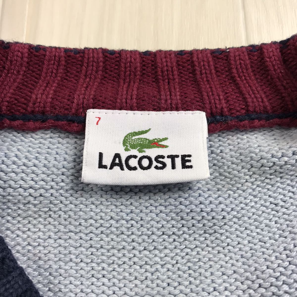 LACOSTE ラコステ ラグラン コットンニット 7 ライトブルー ネイビー ビッグサイズ_画像7