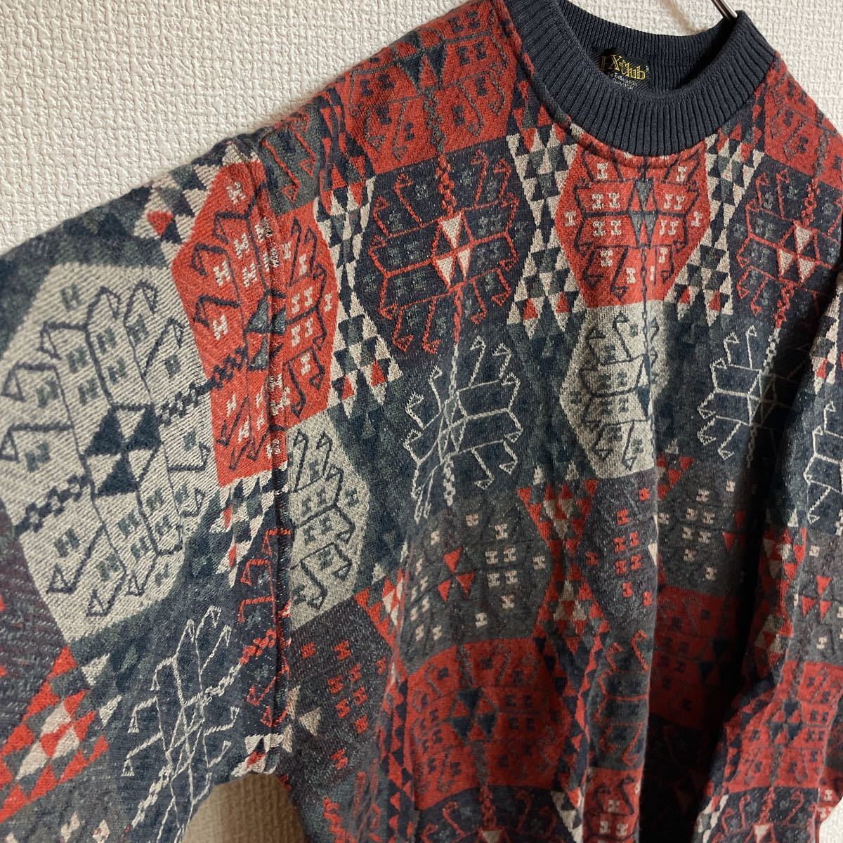 2994円 【正規通販】 お洒落 レトロ 古着 男子 マルチカラー デザイン ニット セーター