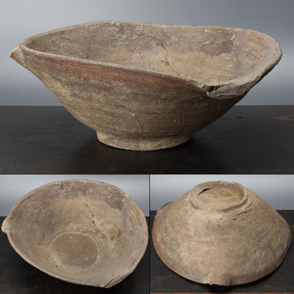 【千b822】常滑・大平鉢 鎌倉時代 幅約39.5cm 経塚壺の蓋 古常滑 発掘品