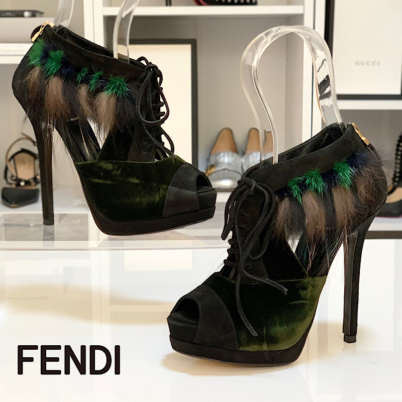 3078 Fendi velour suede fur bootie 