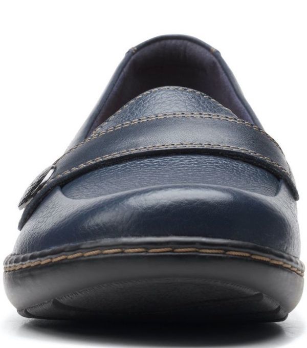  free shipping Clarks 26cm Wedge Flat soft leather navy blue silver Loafer ballet sneakers heel pumps RRR7