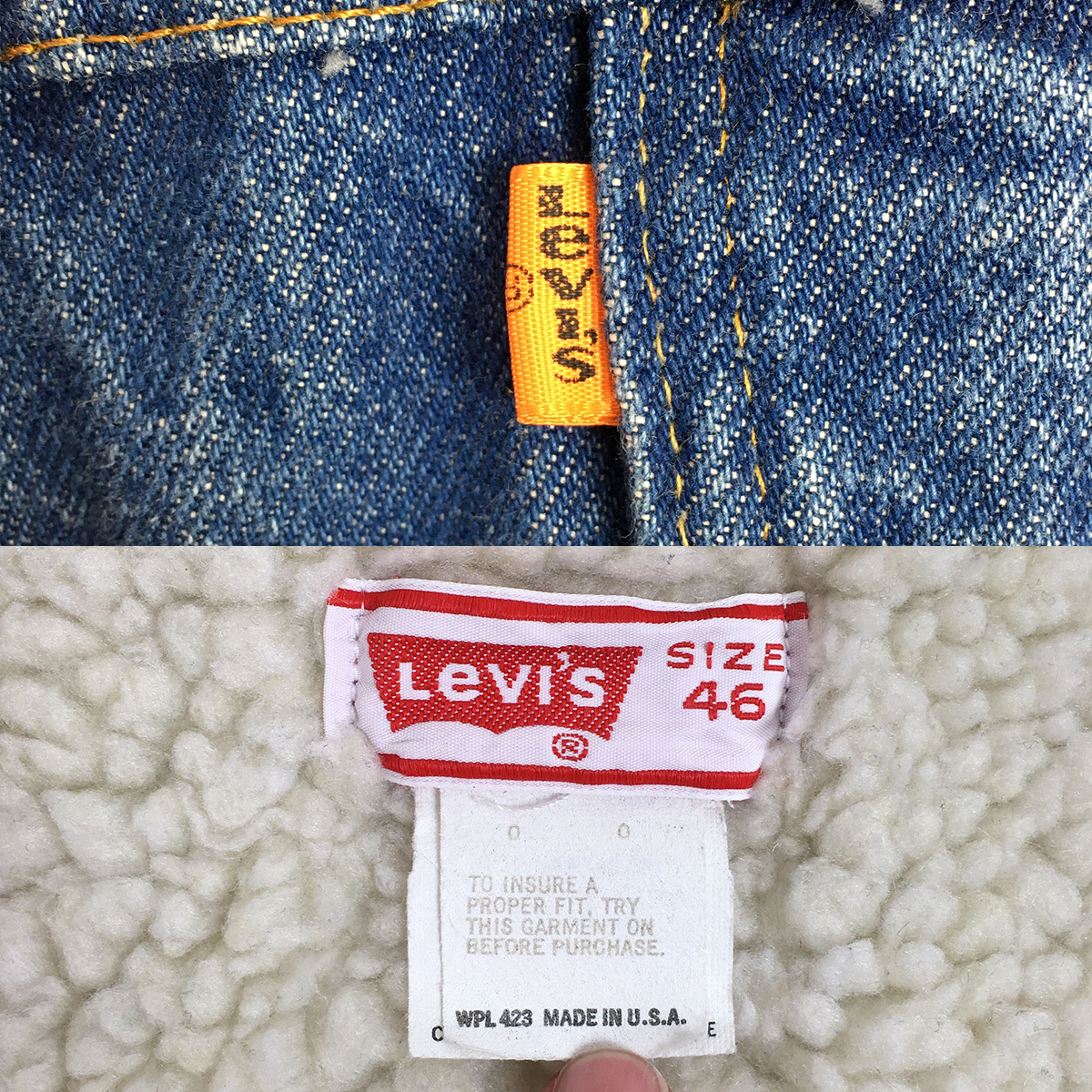 【80s】Levi's リーバイス 70608-0213 米国製 81年 デニム ボアジャケット サイズ46 デニム ジャケット オレンジタブ 刻印52_画像9