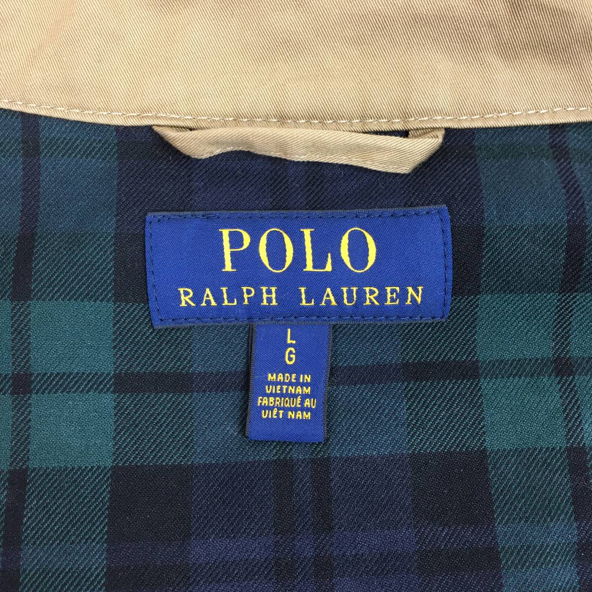 Polo Ralph Lauren ラルフローレン ブルゾン コットン ジャンパー Lサイズ ベージュ タータンチェック裏地 長袖 刺繍_画像5