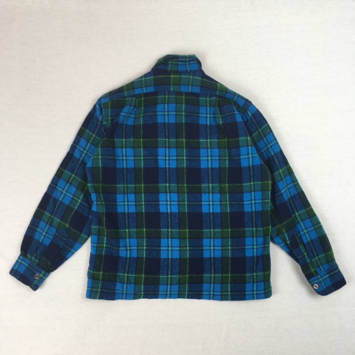 【60s】PENDLETON ペンドルトン 米国製 ボード ウールシャツ Mサイズ ブルー/グリーン チェック柄 60年代中期~後期 洗濯表示タグ 長袖