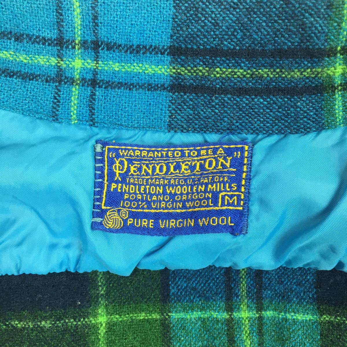 【60s】PENDLETON ペンドルトン 米国製 ボード ウールシャツ Mサイズ ブルー/グリーン チェック柄 60年代中期～後期 洗濯表示タグ 長袖_画像4