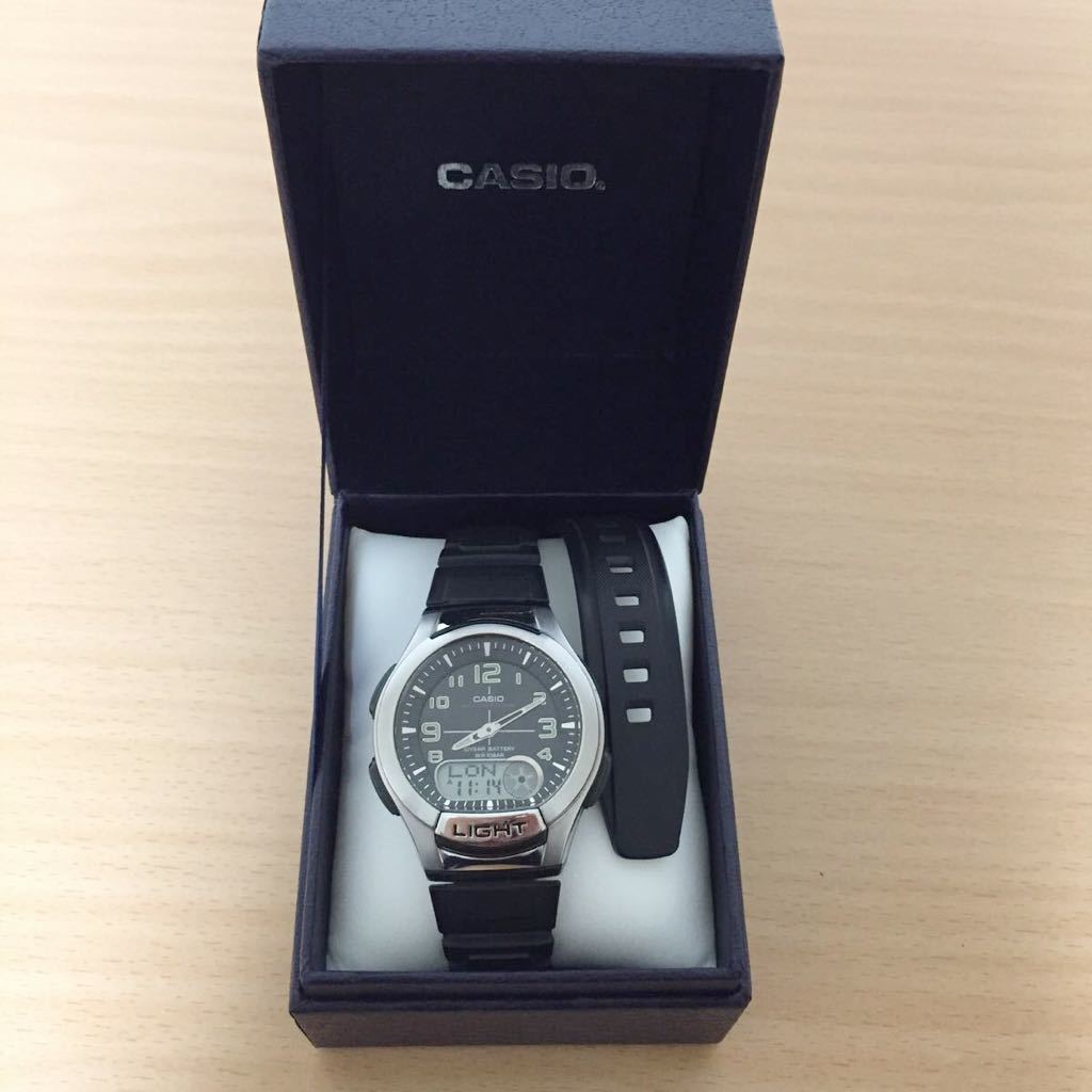 169-0015 CASIO カシオ メンズ腕時計 ラバーベルト アナデジ TELEMEMO 30 WORLD TIME 黒 ブラック AQ-180W  稼働品 ジャンク