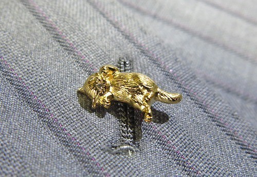 K18 yellow gold cat tie tack cat cat diamond 0.01ct