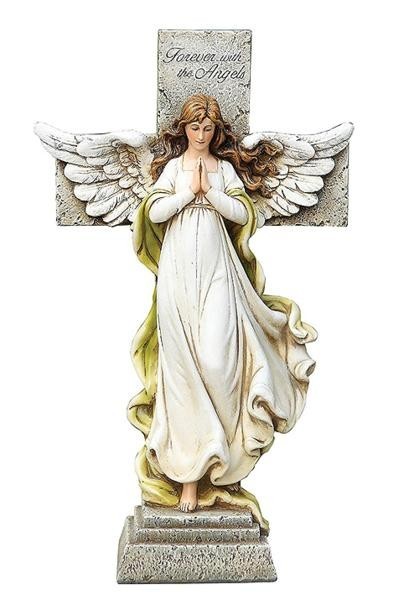 ヨセフ・スタジオ製 立っている天使の十字架 詩ガーデン彫像 彫刻/ カトリック教会（輸入品