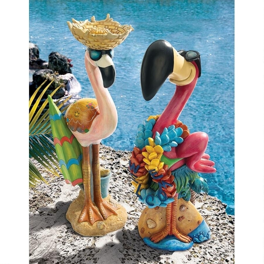 2羽の フラミンゴ ガーデン彫刻 彫像：ルアウ・ラリーと、フラミンゴ