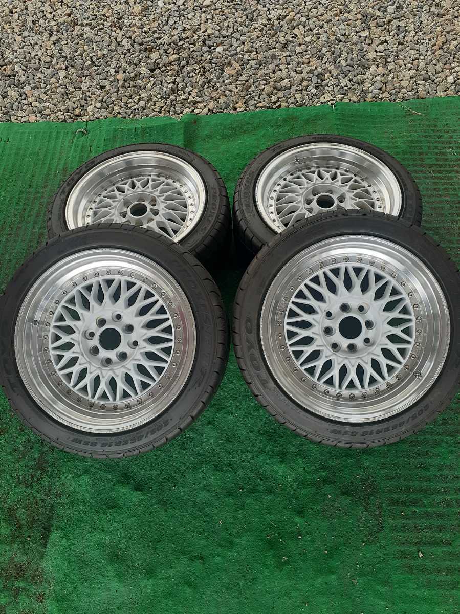 旧車 メッシュホイール 16インチ 8j+35 PCD100 114.3 バリ山タイヤ www