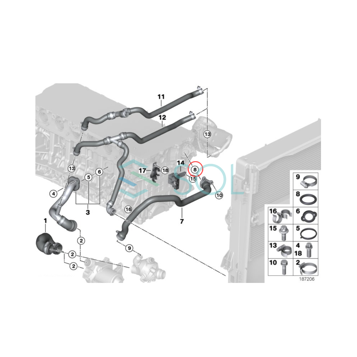 BMW E63 E06 F12 F13 F01 F02 E85 E86 E89 Z4 クーラントホース(シリンダーヘッド～サーモスタット)用 Oリング 11537545278_画像2