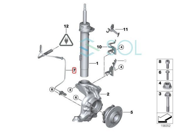 BMW E82 E87 E88 E90 E91 E92 フロント スピードセンサー DSCパルスジェネレーター 左右共通 116i 118i 120i 320i 34526762465_画像2