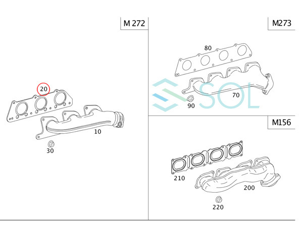 ベンツ W203 W204 W211 W212 W207 エキゾーストマニホールド エキマニ ガスケット C230 C280 C300 C350 E250 E280 E300 E350 2721420680_画像4