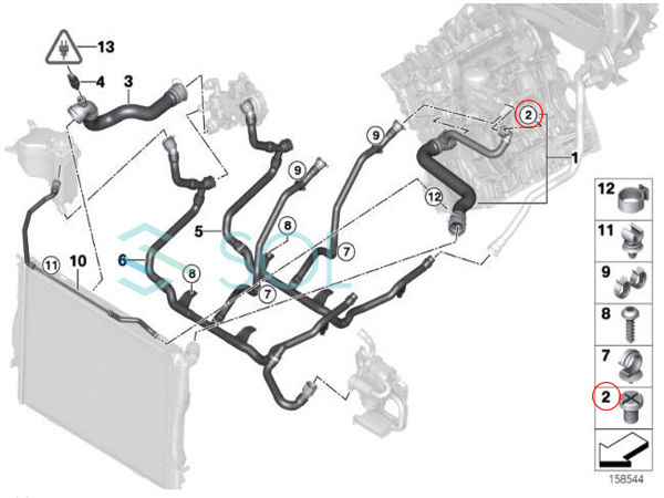 BMW E82 E87 E88 Z3 E85 E86 Z4 ウォーターホース エア抜きボルト 116i 118i 120i 2.0 2.2i 2.5i 2.8 3.0i M 17111712788 17110141325_画像3