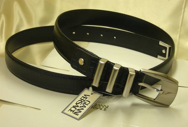 VERSACE ヴェルサーチ☆クロコ柄 メンズベルト☆銀色・3連タイプ☆新品